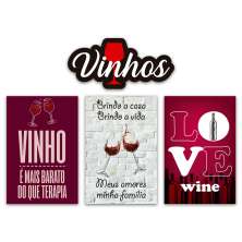 Kit 4 Placas Decorativas Frases Vinhos Bebidas Wine Bar