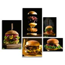 Kit 5 Quadros Hambúrguer Lanches Hamburgueria Placas Mdf
