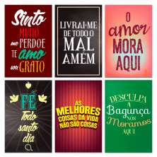 Kit 6 Placas Decorativas Com Frases Fé Amor Mdf 20x13 cm