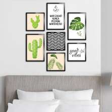 Kit 7 Quadros Decorativos Frases e Flores