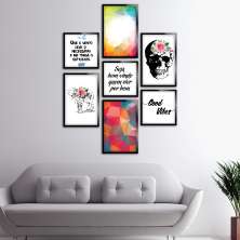 Kit 7 Quadros Decorativos Frases e Geométricos