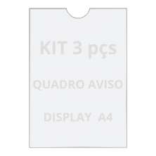 Quadro De Aviso A4 Display De Parede Acrílico Ps Kit 3 Peças