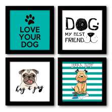 Quadro Decorativo Composê 40x40 Cm Cachorros Dog