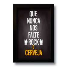 Quadro Decorativo Frase Rock e Cerveja  33x43 cm