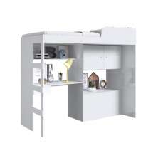 Cama Alta Multifuncional com baú e Estação de Trabalho 80 Lion Branco - Art In Móveis