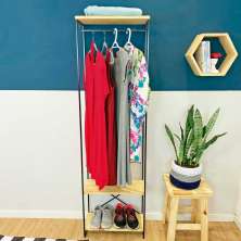 Arara Armário Modular Industrial Slim de Ferro e Madeira Natural e Preto