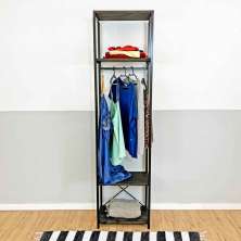 Arara de Roupas de Madeira e Ferro Middle Style Industrial Slim Tabaco e Preto
