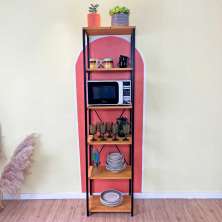 Estante Style de Ferro e Madeira Slim 6 Prateleiras Industrial Nozes e Preto