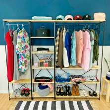 Guarda-Roupas Industrial de Ferro e Madeira Closet Modular Natural e Preto