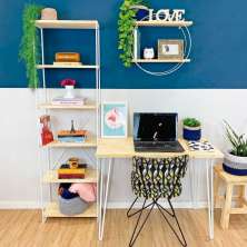 Home Office Escrivaninha Hairpin e Estante Torre Slim Industrial Natural e Branco