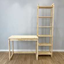 Home Office Escrivaninha e Estante de Madeira Pinus Linea Slim Natural