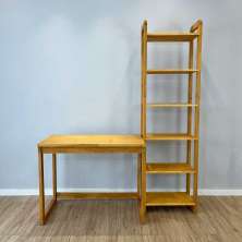 Home Office Escrivaninha e Estante de Madeira Pinus Linea Slim Nozes