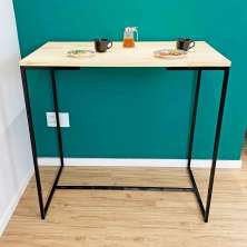 Mesa Bistrô de Ferro e Madeira Industrial Style Natural e Preto