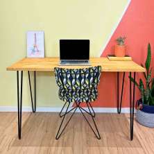 Mesa Escritório de Ferro e Madeira 120cm Hairpin Industrial Nozes e Preto