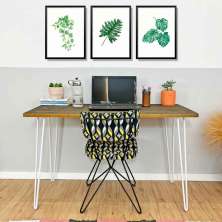 Mesa Escritório de Ferro e Madeira 120cm Hairpin Industrial Tabaco e Branco