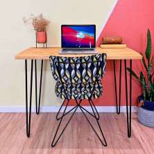 Mesa Escritório de Ferro e Madeira 96cm Hairpin Industrial Nozes e Preto