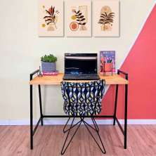 Mesa Escritório de Ferro e Madeira Industrial Steel 100cm Nozes e Preto