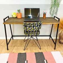 Mesa Escritório de Ferro e Madeira Industrial Steel 124cm Tabaco e Preto