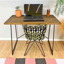Mesa Escritório de Ferro e Madeira Industrial Tabaco e Preto