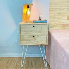 Mesa Lateral de Ferro e Madeira Industrial HairPin  Dual Gaveteiro Natural e Branco