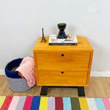 Mesa Lateral de Madeira Woods Dual Gaveteiro Carvalho e Preto
