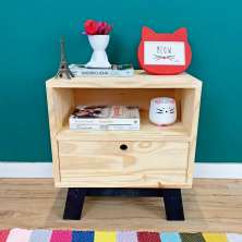 Mesa Lateral de Madeira Woods Dual Prateleira e Gaveta Natural e Preto