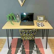 Mesa para Escritório de Ferro e Madeira 120cm Hairpin Industrial Natural e Preto