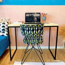 Mesa para Escritório de Ferro e Madeira 96cm Style Industrial Natural e Preto