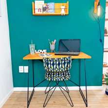 Mesa para Escritório de Ferro e Madeira Industrial Carvalho e Preto