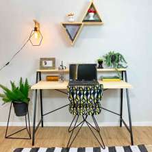 Mesa para Escritório de Ferro e Madeira Style Stair 124cm Natural e Preto