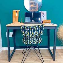Mesa para Escritório de Madeira Pinus Linea Natural e Preto