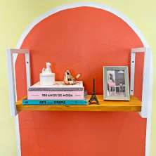 Prateleira de Ferro e Madeira Industrial de Parede Style 1 Prateleira 60cm Nozes e Branco
