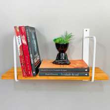 Prateleira de Parede de Ferro e Madeira Bracket Industrial 50cm Carvalho e Branco