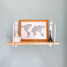 Prateleira de Parede de Ferro e Madeira Bracket Industrial 50cm Natural e Branco
