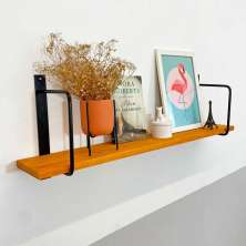 Prateleira de Parede de Ferro e Madeira Bracket Industrial 90cm Carvalho e Preto