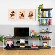Rack de TV Industrial 1,50m e Estante Torre Slim Tabaco e Branco