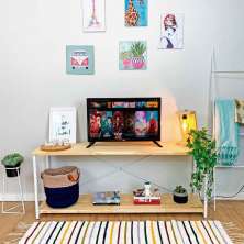 Rack de TV Industrial de Ferro e Madeira Style Square Natural e Branco