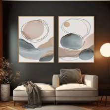 Kit com 2 Quadros Decorativos  60x40 cm Abstrato Mancha com Moldura Caixa, na posição Vertical, ideal para ambiente de Sala, Quarto e Hall