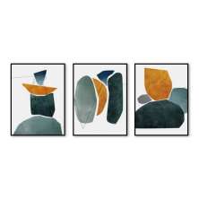 Kit com 3 Quadros Decorativos 70x50 cm Abstrato MInimalista com Moldura Caixa Preta, na posição Vertical ideal para ambiente de Sala, Quarto e Hall.