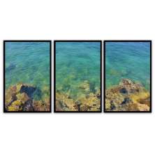 Kit com 3 Quadros Decorativos 70x50 cm Natureza Mar com Moldura Caixa Preta de 3cm de profundidade, na posição Vertical ideal para ambiente de Sala, Quarto e Hall.