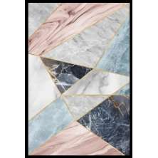 Quadro Decorativo Abstrato Geometrico com Moldura Caixa, na posição Horizontal, ideal para ambiente de Sala, Quarto, Hall e Escritorio