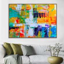 Quadro Decorativo Abstrato Intenso com Moldura Caixa, na posição Horizontal, ideal para ambiente de Sala, Quarto e Hall (Moldura Branca, 100x70 cm)