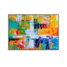 Quadro Decorativo Abstrato Intenso com Moldura Caixa, na posição Horizontal, ideal para ambiente de Sala, Quarto e Hall (Moldura Freijo, 100x70 cm)