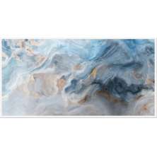 Quadro Decorativo Abstrato Onda com Moldura Caixa Branca, na posição Horizontal, ideal para ambiente de Sala, Quarto e Hall (100x70 cm)