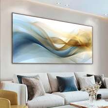 Quadro Decorativo Abstrato com Moldura Caixa, na posição Horizontal, ideal para ambiente de Sala, Quarto e Hall (Moldura Preta, 100x50 cm)