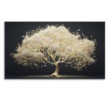 Quadro Decorativo Floral Pintura Arvore Dourada, Tela em Canvas na Horizontal ideal para ambiente de Sala de estar, jantar, reuniões, Quarto e Hall de entrada