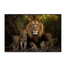 Quadro Decorativo Leão Natureza com Moldura Caixa de 3cm de Profundidade, na posição Horizontal, ideal para ambiente de Sala, Quarto e Hall de Entrada