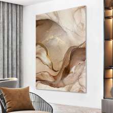 Quadro Decorativo Marmoreado Claro, com Moldura Caixa, na posição Vertical, ideal para ambiente de Sala, Quarto e Escritorio  (90x70cm)