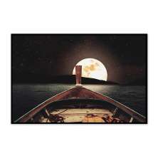 Quadro Decorativo Paisagem Luar com Moldura Caixa de 3cm de Profundidade, na posição Horizontal, ideal para ambiente de Sala, Quarto e Hall de Entrada