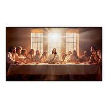 Quadro Decorativo Religião Santa Ceia com Moldura Caixa de 3cm de Profundidade, na posição Horizontal, Ideal para ambiente de Sala, Quarto e Hall de Entrada